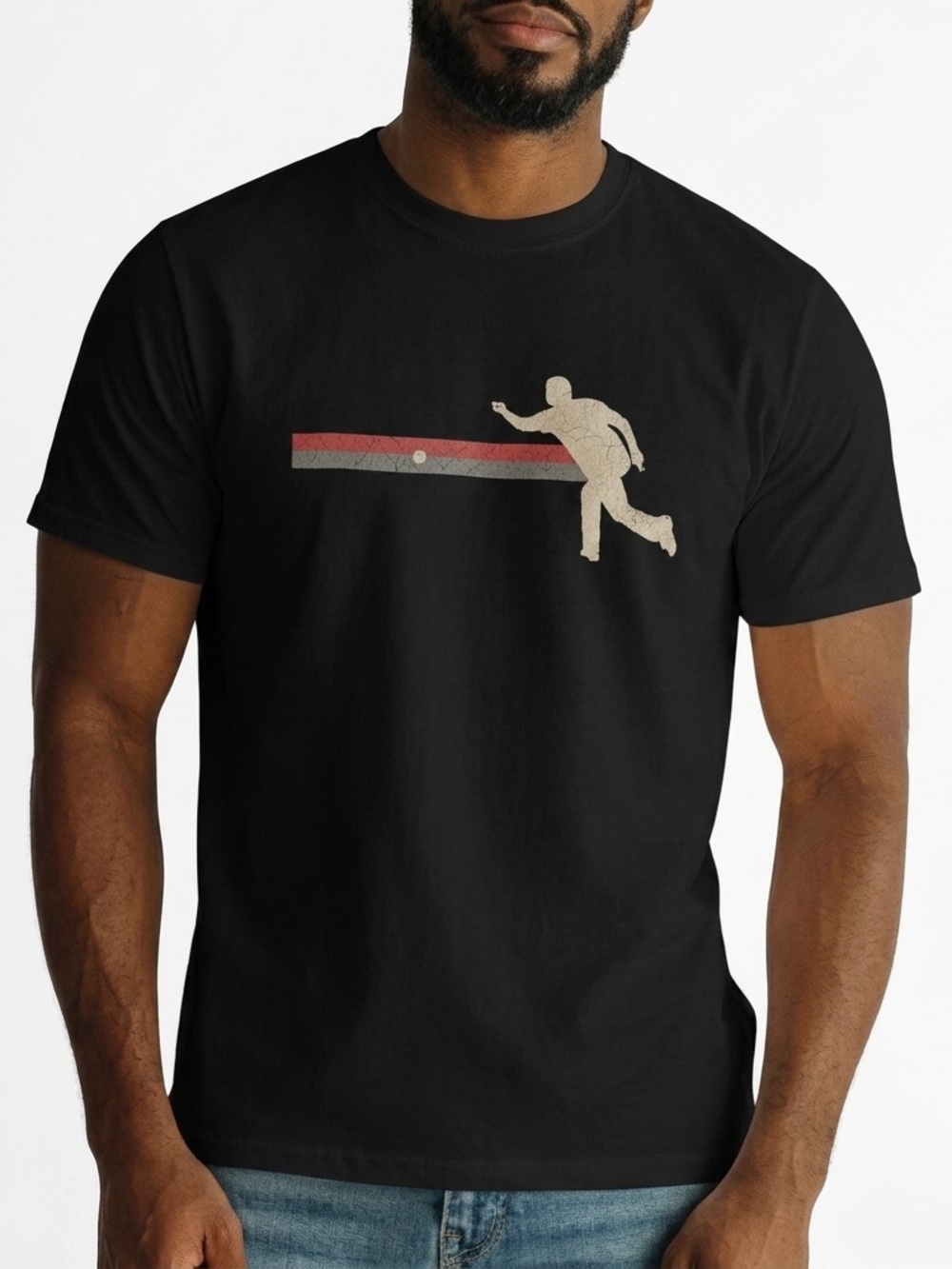 American Apparel Black Graphic Tee Bocce Ball Retro Stripe Athletic Cotton Men L